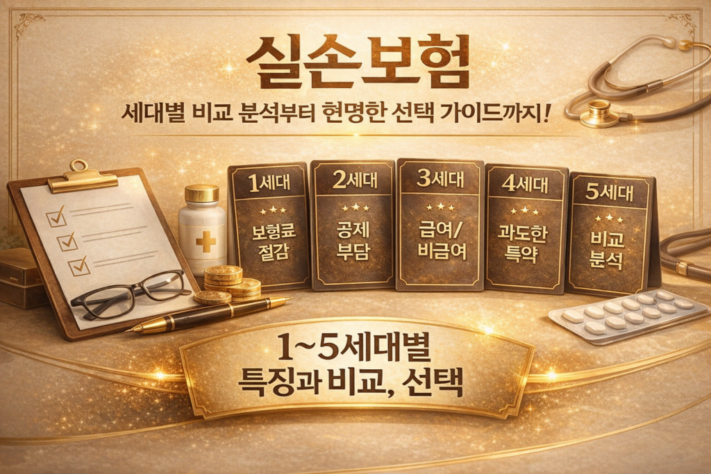 실손보험 1~5세대별 특징을 비교 분석하고 현명한 선택 기준을 안내하는 썸네일 이미지