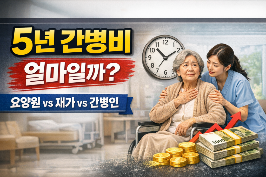 치매 간병비 5년 총비용을 요양원·재가요양·간병인 기준으로 비교한 이미지
