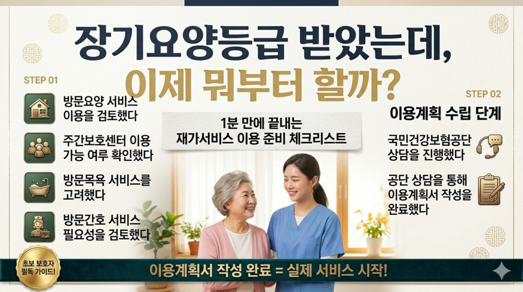 요양보호사가 어르신 어깨를 다정하게 잡고 웃으며 대화하는 재가서비스 안내 썸네일