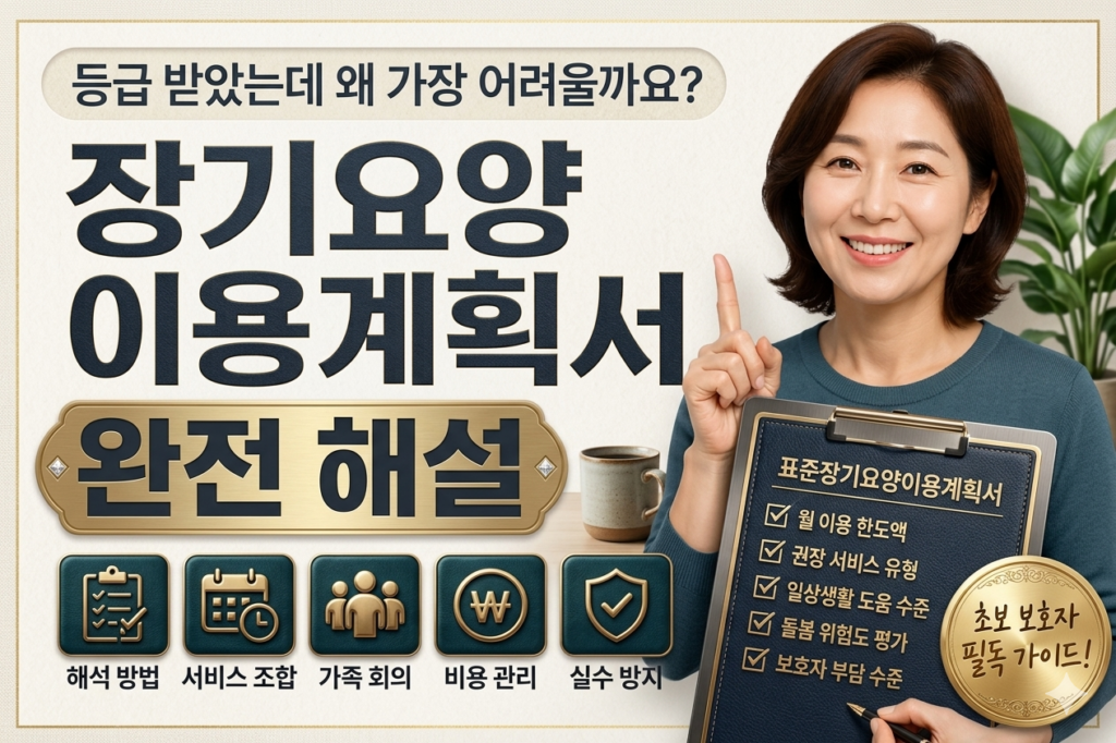 장기요양 이용계획서 작성 방법과 체크리스트를 설명하는 정보형 썸네일 이미지