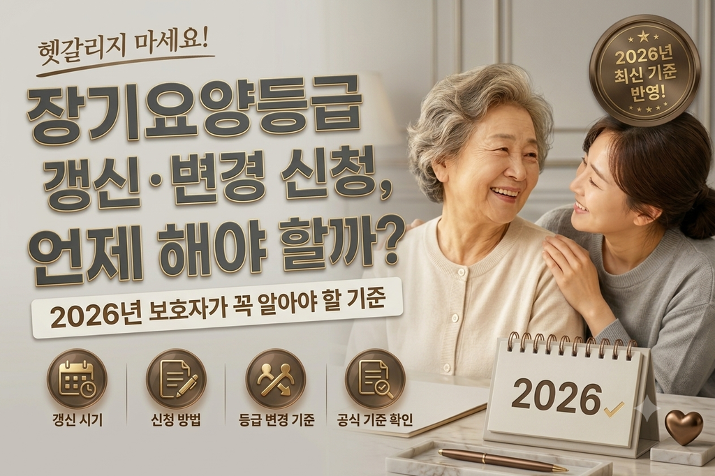 장기요양등급 갱신 및 변경 신청 시기와 2026년 기준을 안내하는 썸네일